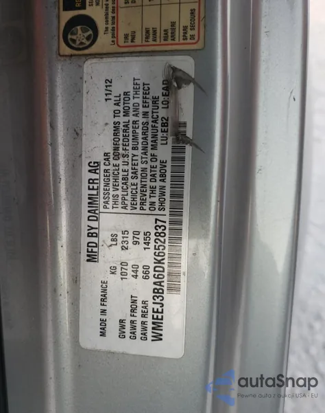 2013 Smart Fortwo Pure из США, поврежденный, VIN WMEEJ3BA6DK652837